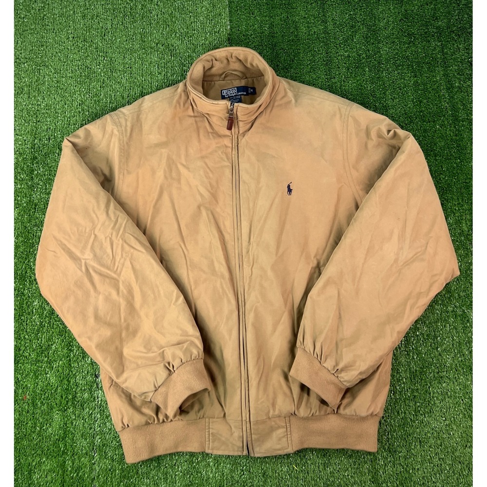 Polo Ralph Lauren Tan Khaki Fleece Lined Bomber Jacket Mens Medium Full Zip